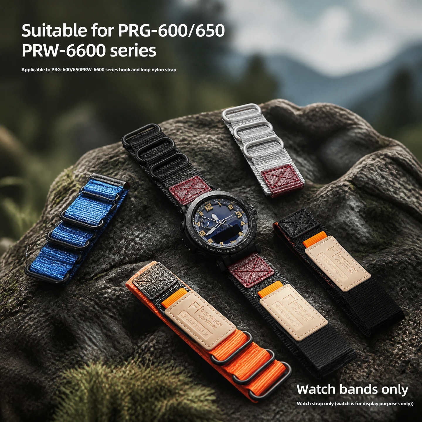 Velcro nylon watch strap compatible with the Casio PRG-600/650 and PRW-6600 series