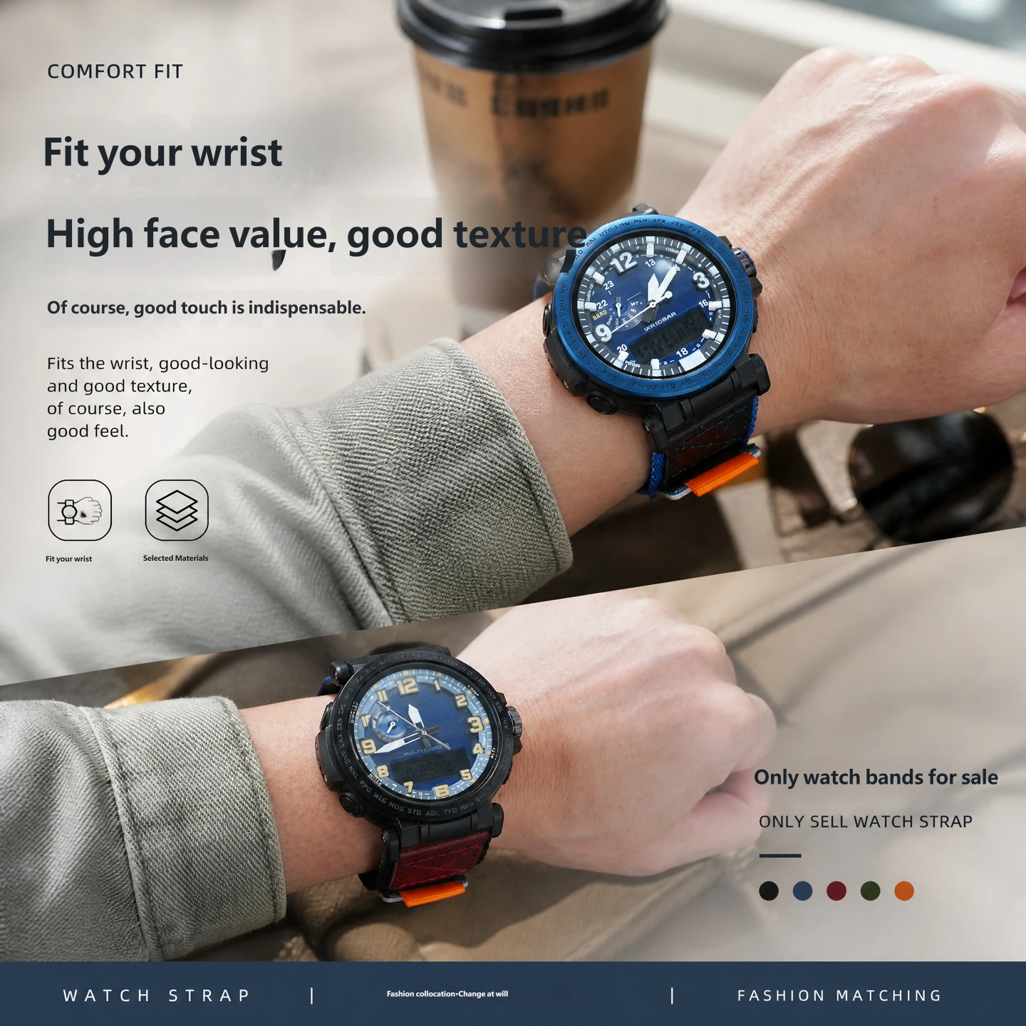 Velcro nylon watch strap compatible with the Casio PRG-600/650 and PRW-6600 series