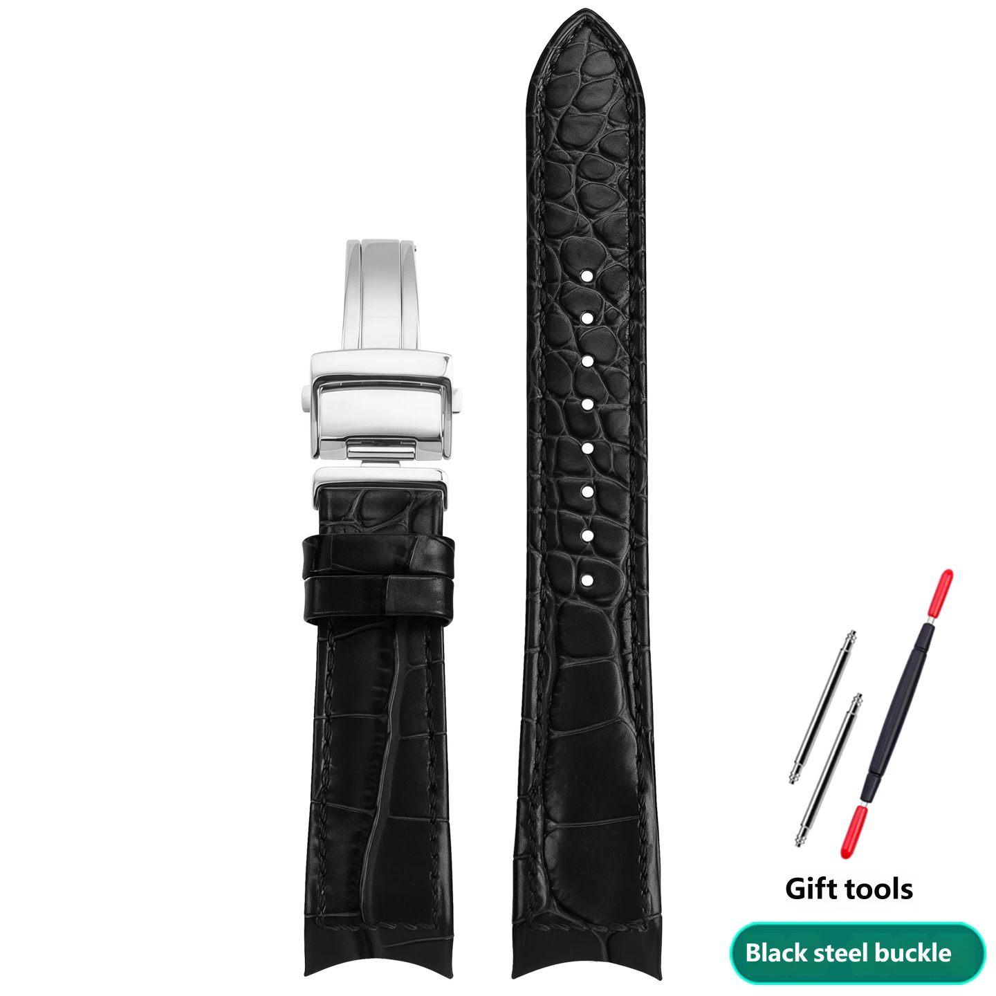 Compatible with Seiko Premier SNP126/127/128/129 curved genuine leather watch straps, 21mm