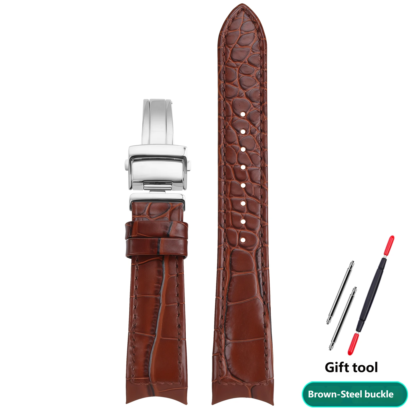 Compatible with Seiko Premier SNP126/127/128/129 curved genuine leather watch straps, 21mm