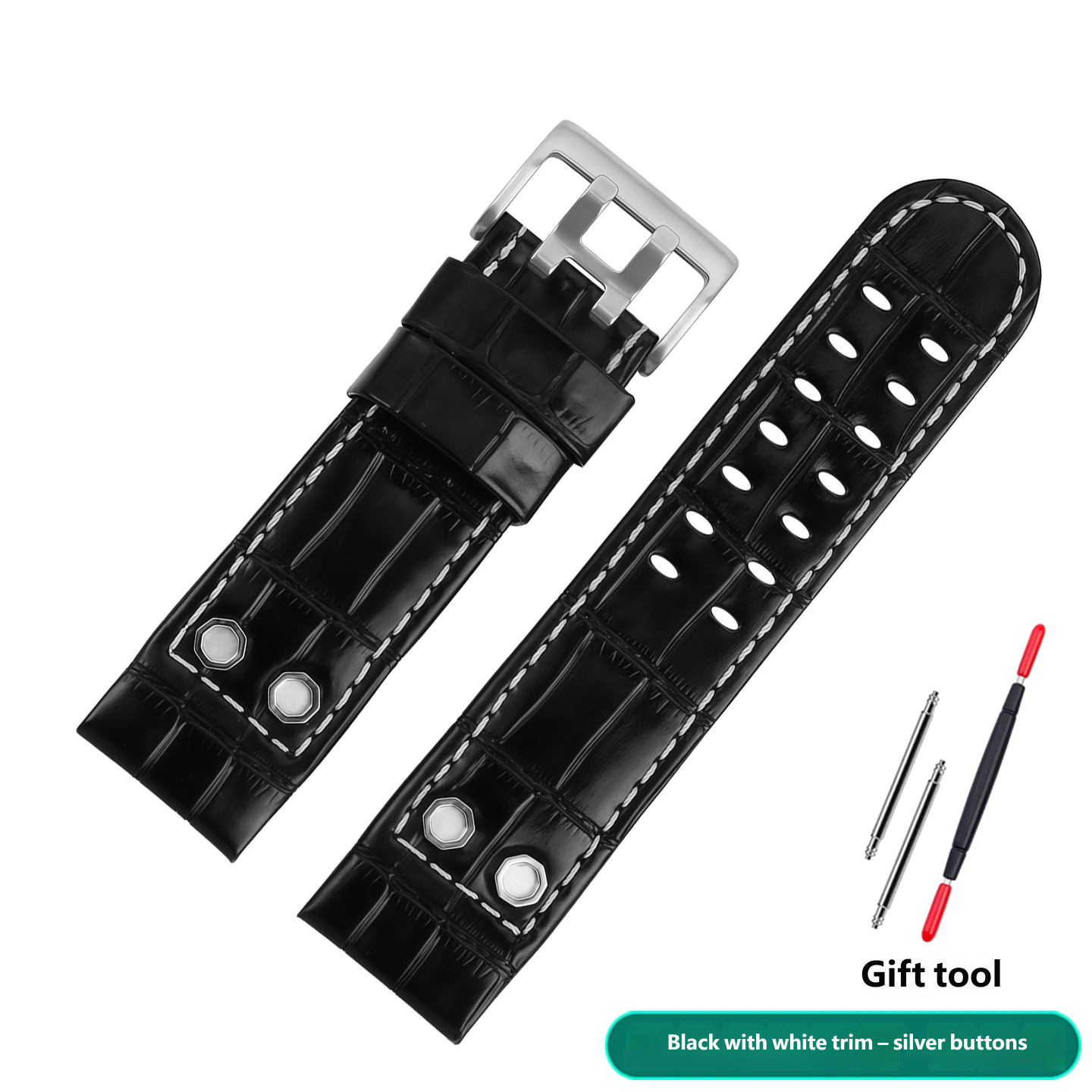 Compatible with Hamilton H785350 and H78585333 curved-end vintage genuine leather watch straps, 24mm