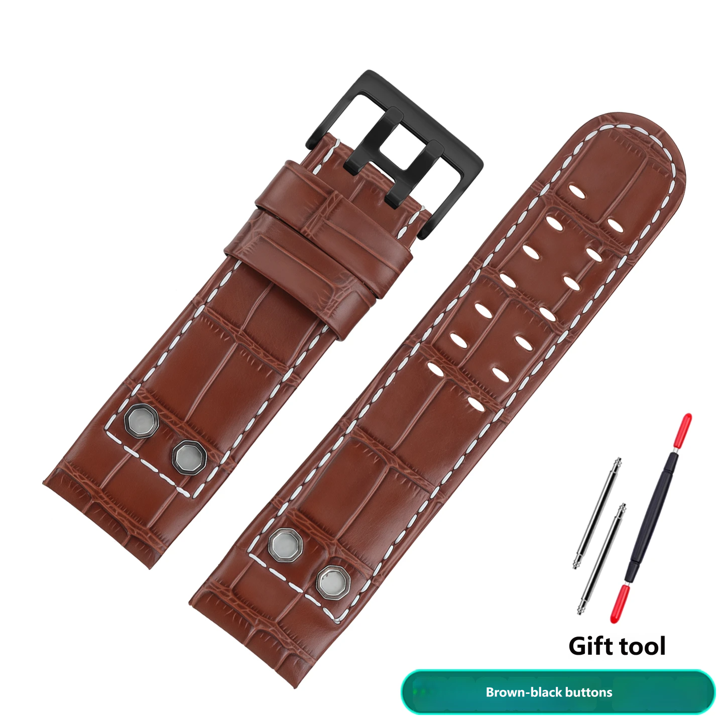 Compatible with Hamilton H785350 and H78585333 curved-end vintage genuine leather watch straps, 24mm