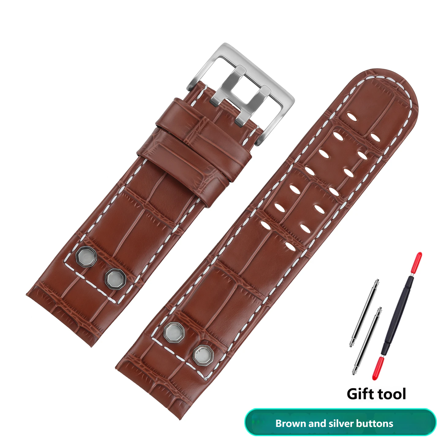 Compatible with Hamilton H785350 and H78585333 curved-end vintage genuine leather watch straps, 24mm