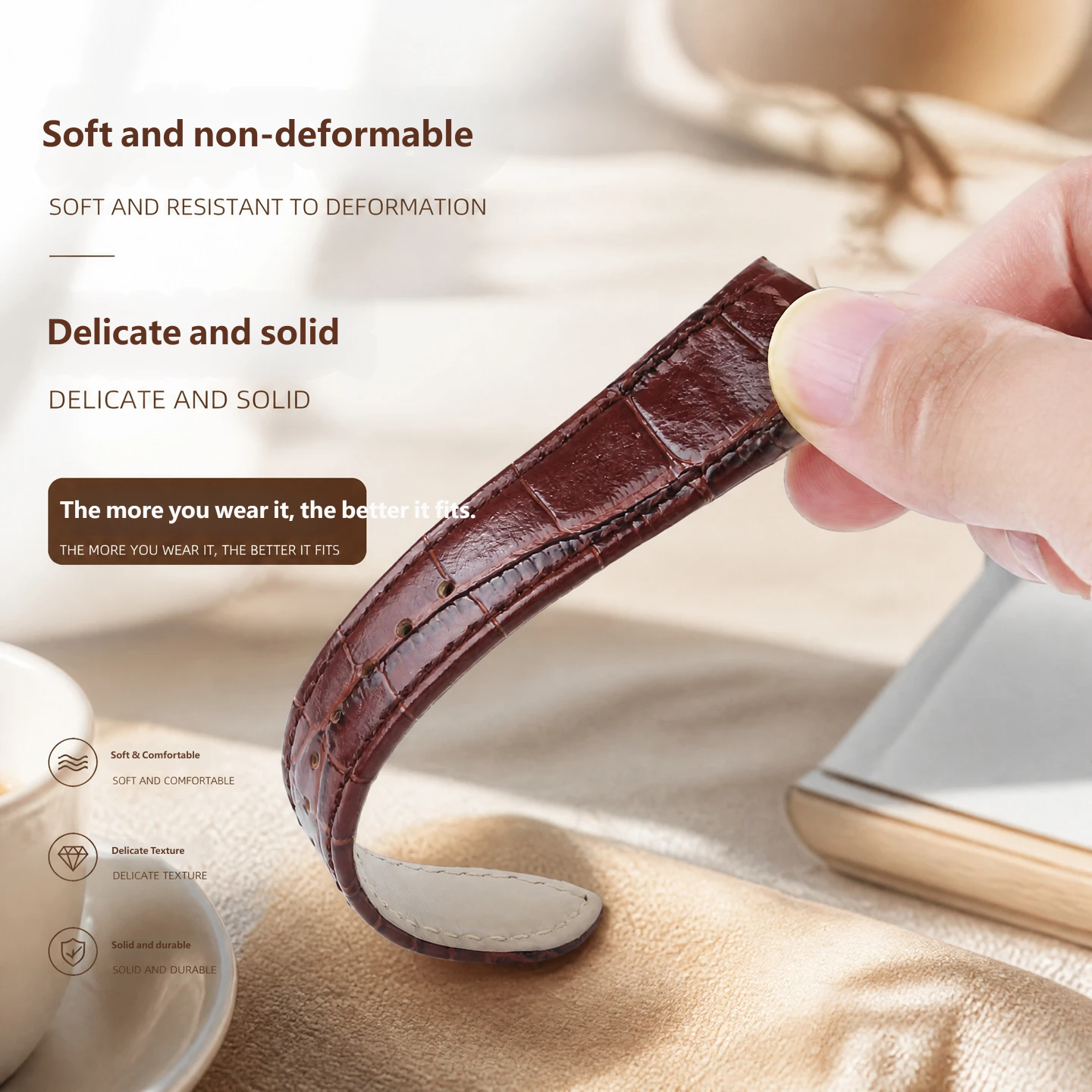 Compatible with Seiko Premier SNP126/127/128/129 curved genuine leather watch straps, 21mm