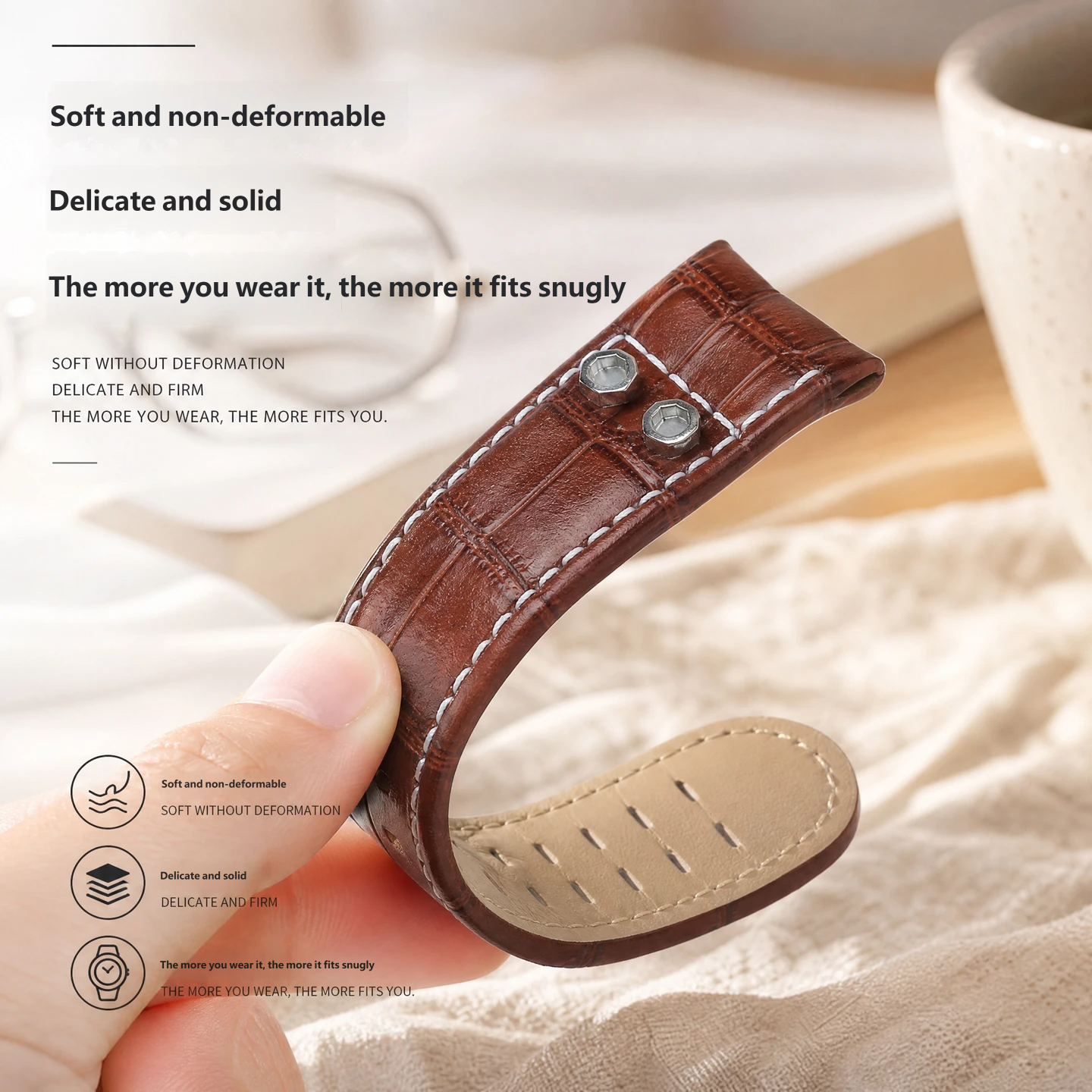 Compatible with Hamilton H785350 and H78585333 curved-end vintage genuine leather watch straps, 24mm