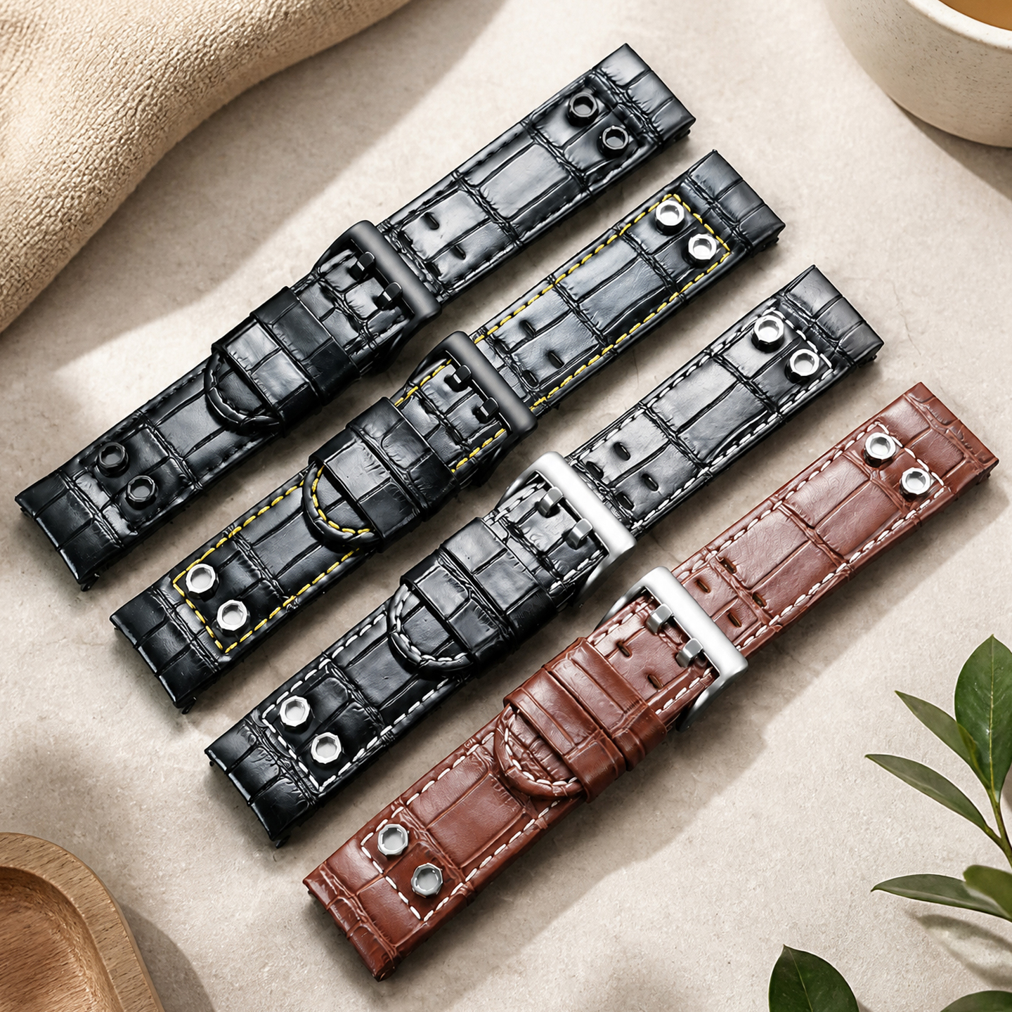 Compatible with Hamilton H785350 and H78585333 curved-end vintage genuine leather watch straps, 24mm