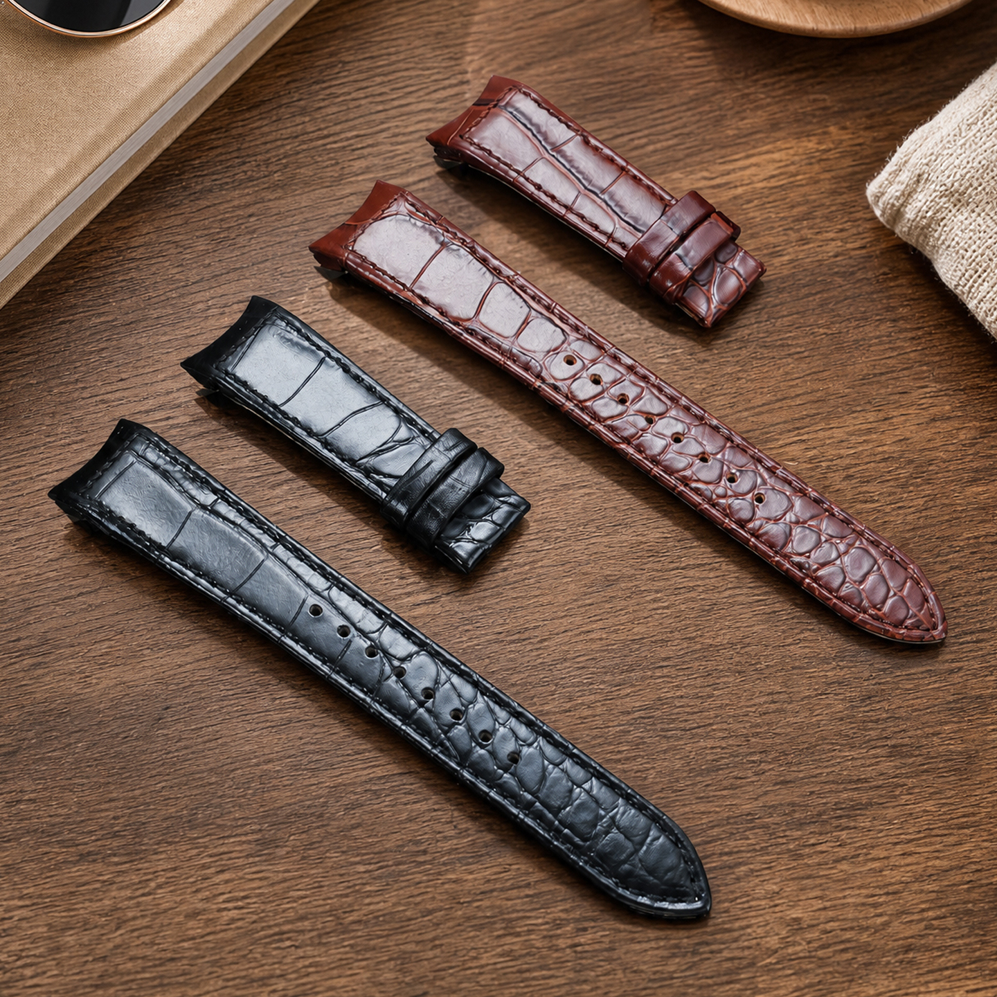 Compatible with Seiko Premier SNP126/127/128/129 curved genuine leather watch straps, 21mm
