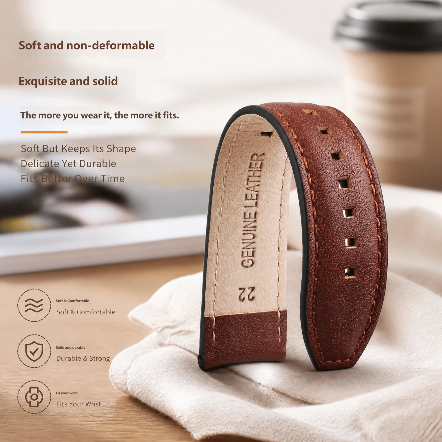 Compatible with Casio Swordfish MDV-106/107 retro genuine leather watch straps for men, 22mm