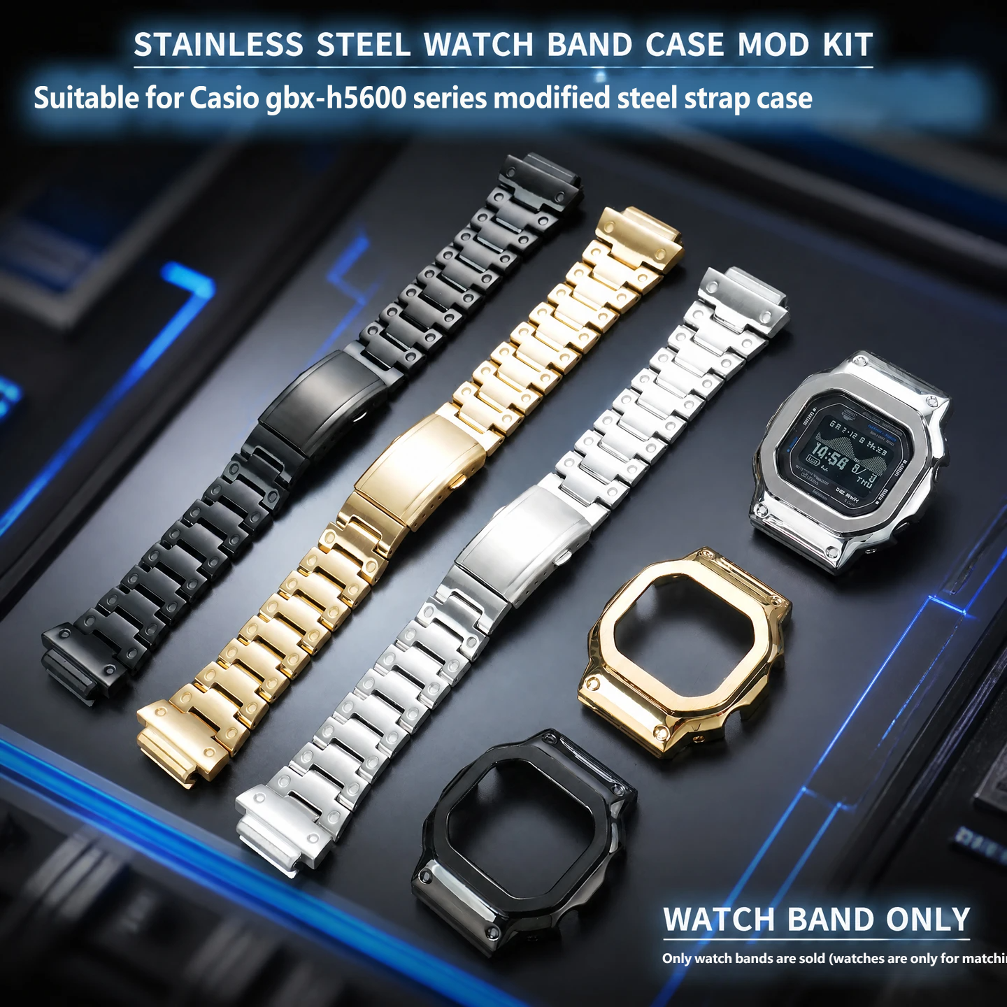 Compatible Casio GBX-H5600 Stainless Steel Strap and Case Set