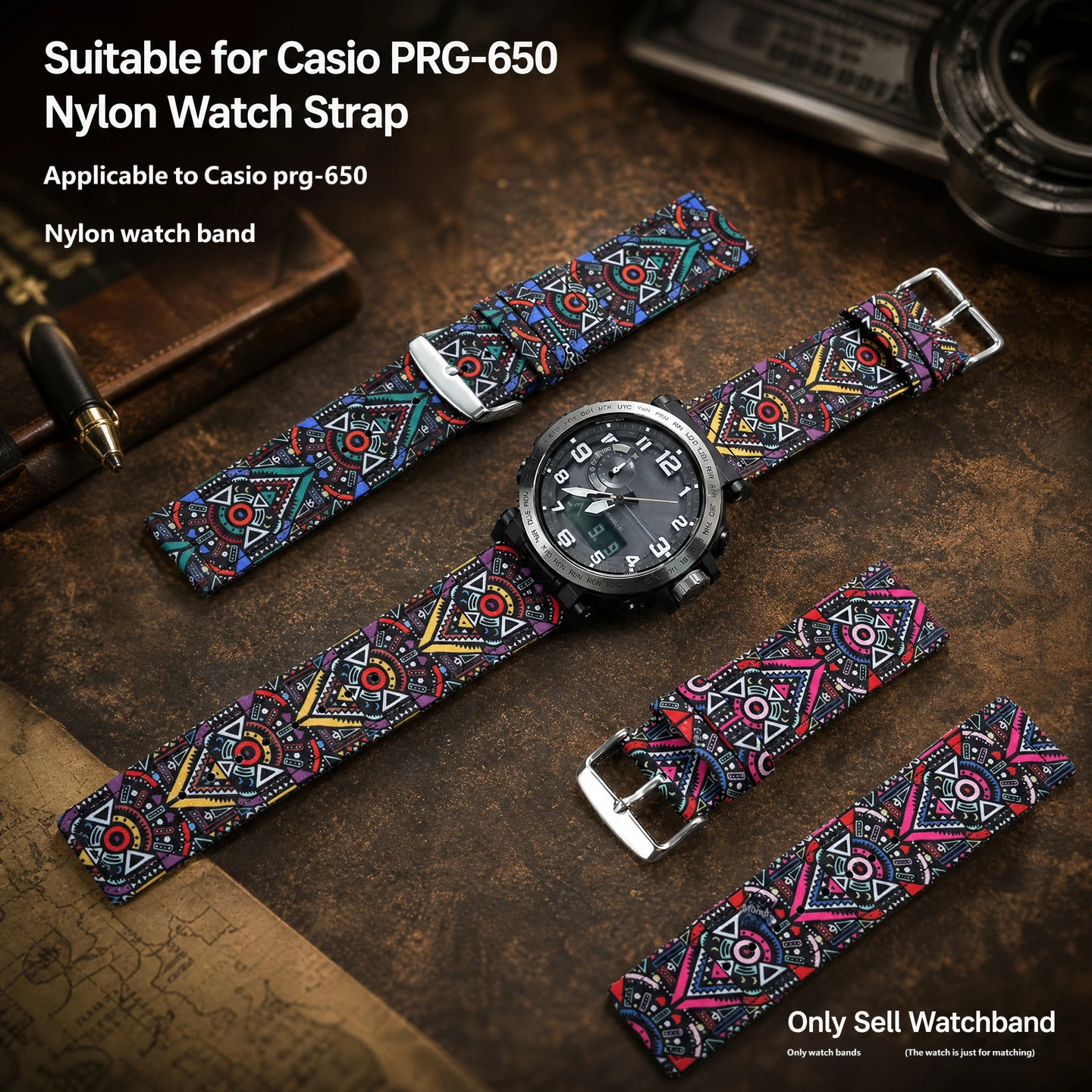 Nylon watch strap, 24 mm, compatible with Casio hiking watches PRG600/650 and PRW-6600
