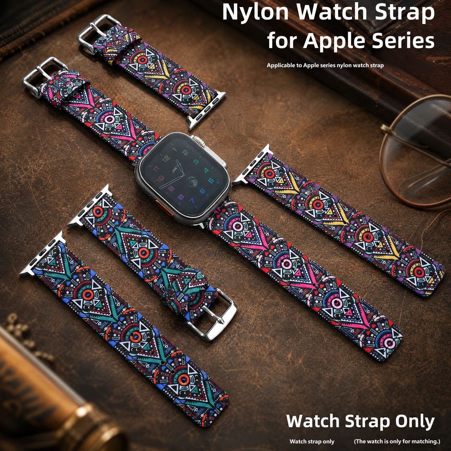 Compatible with Apple Watch Series 10; nylon and canvas strap suitable for Series 9, 8, 7 and 6; breathable Ultra 3 strap