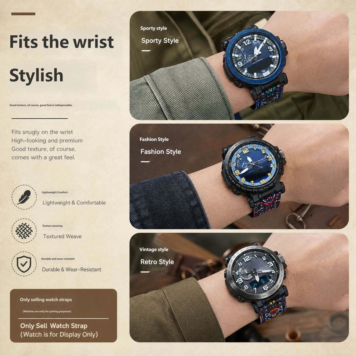 Nylon watch strap, 24 mm, compatible with Casio hiking watches PRG600/650 and PRW-6600