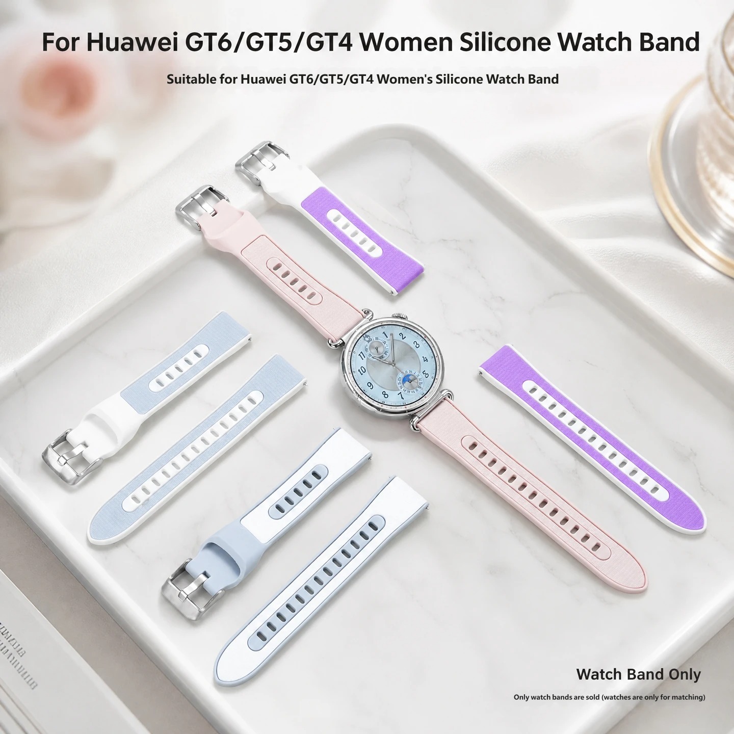 Compatible with Huawei GT7/GT6/GT5/GT4 series waterproof and sweat-resistant silicone watch straps, 18mm