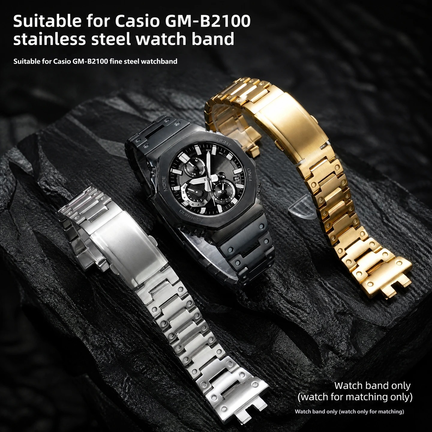 Stainless steel watch strap compatible with the Casio GM-B2100 and GMC-B2100