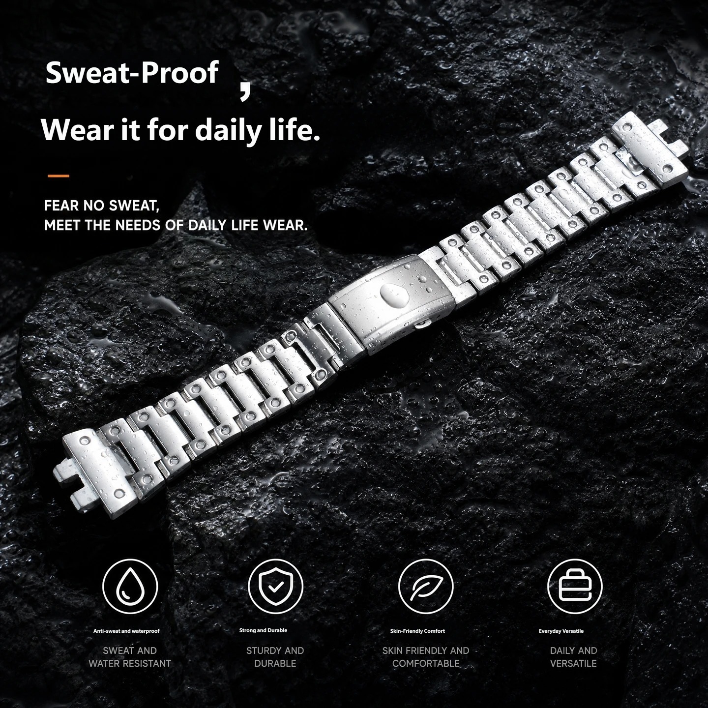 Stainless steel watch strap compatible with the Casio GM-B2100 and GMC-B2100