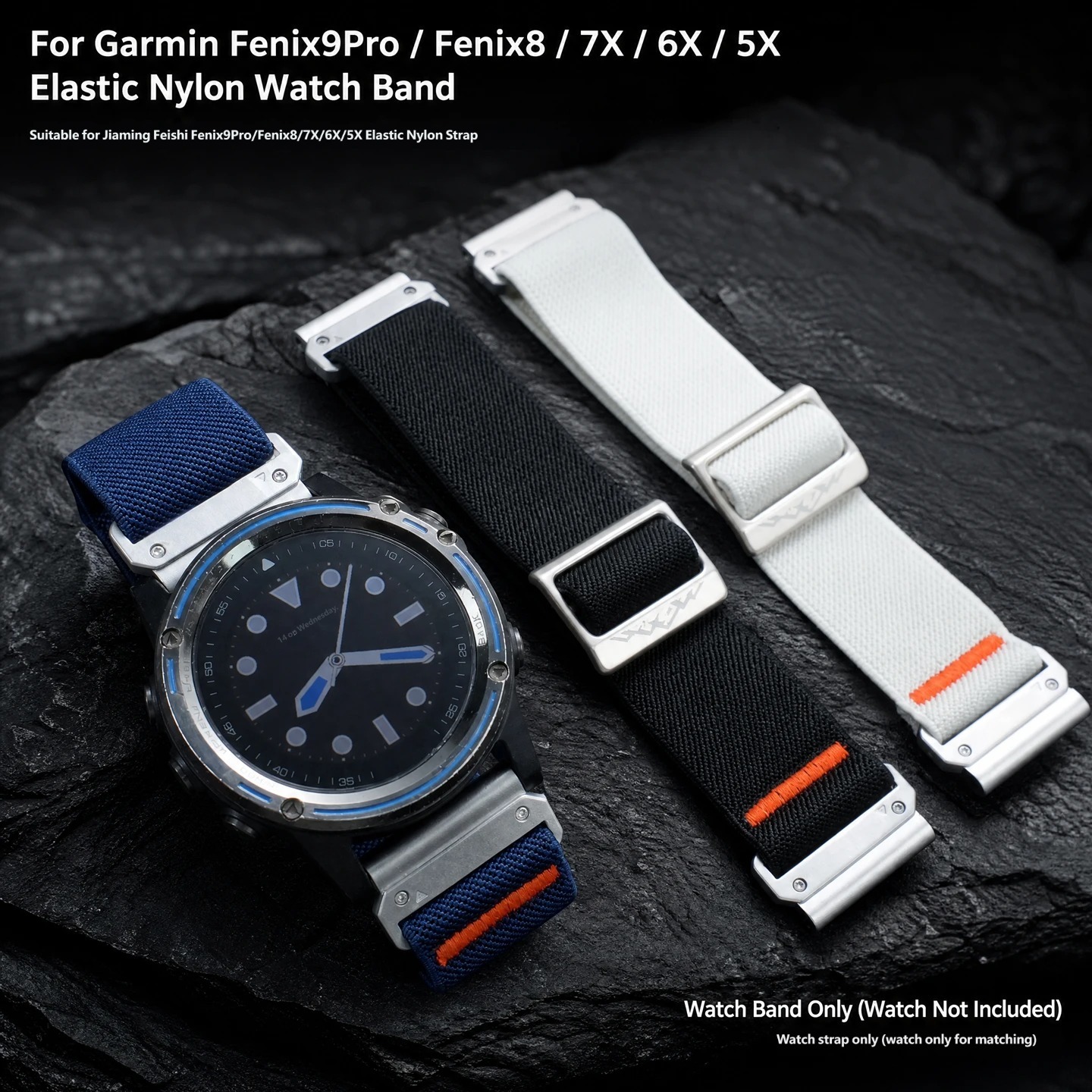 Compatible with Garmin Fenix 9 Pro, Fenix 8, 7X, 6X and 5X elastic nylon canvas watch straps