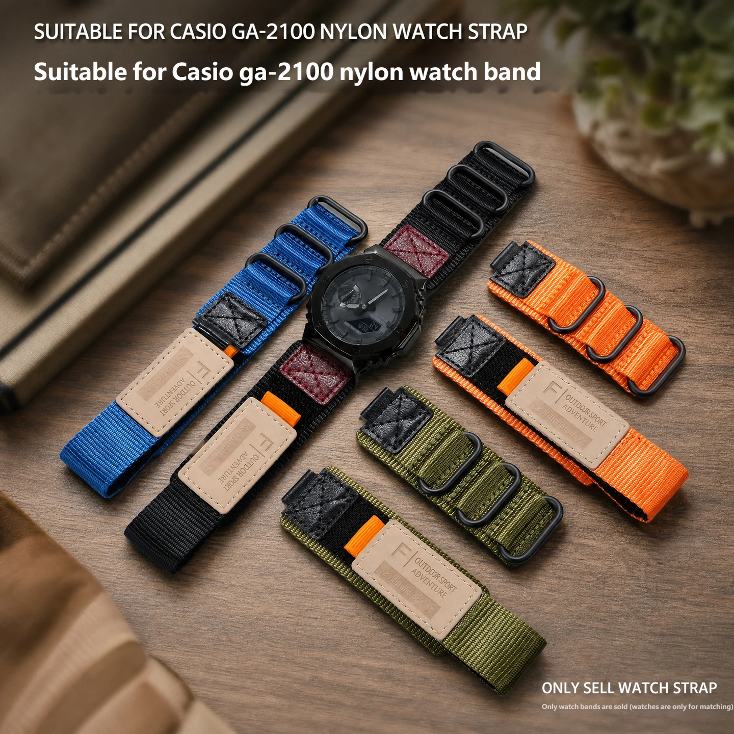 Compatible with Casio GA-2100/2110: Customised Velcro nylon canvas watch strap, 16mm