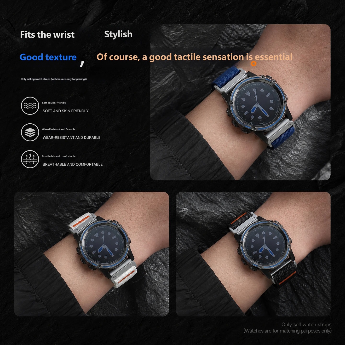 Compatible with Garmin Fenix 9 Pro, Fenix 8, 7X, 6X and 5X elastic nylon canvas watch straps