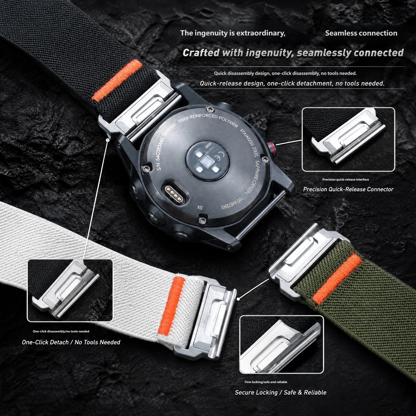 Compatible with Garmin Fenix 9 Pro, Fenix 8, 7X, 6X and 5X elastic nylon canvas watch straps