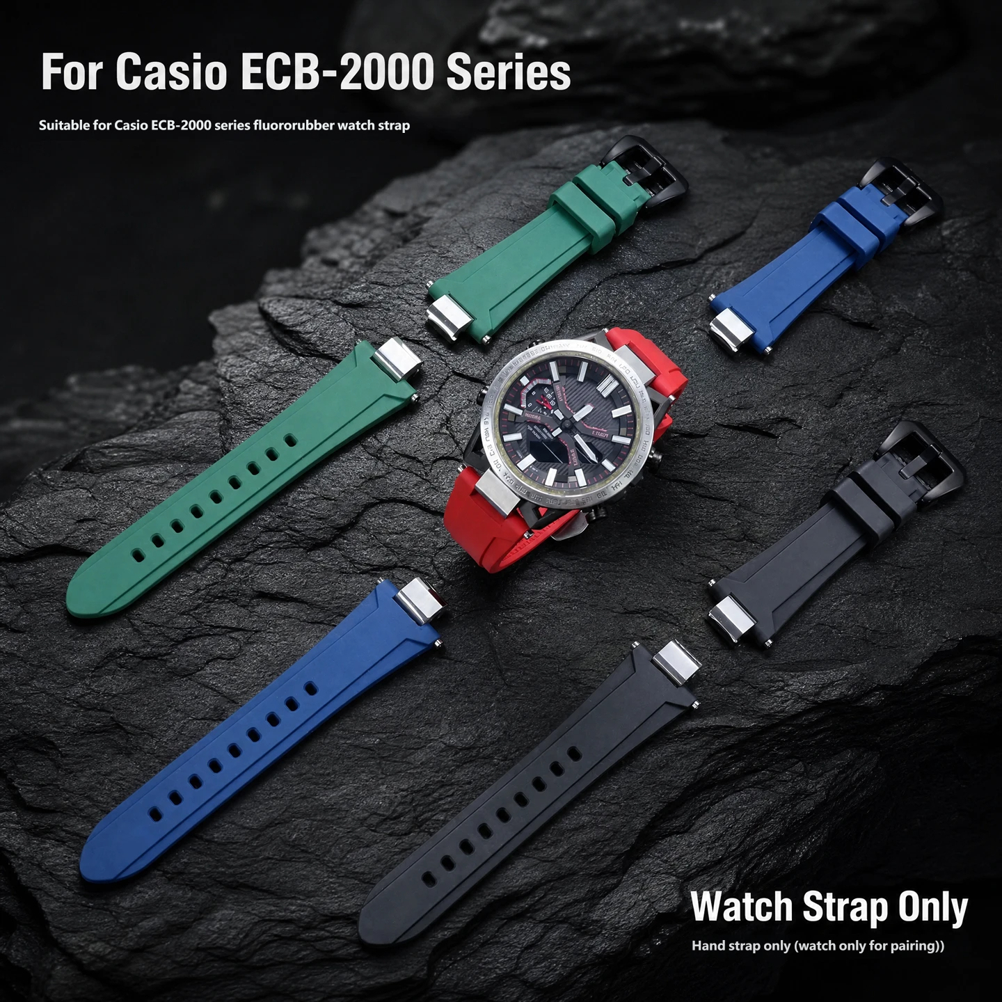 Compatible with the Casio ECB-2000 waterproof fluororubber watch strap, 12 mm