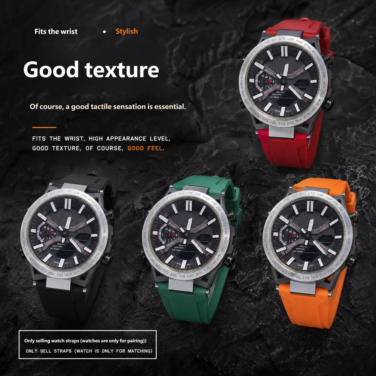 Compatible with the Casio ECB-2000 waterproof fluororubber watch strap, 12 mm