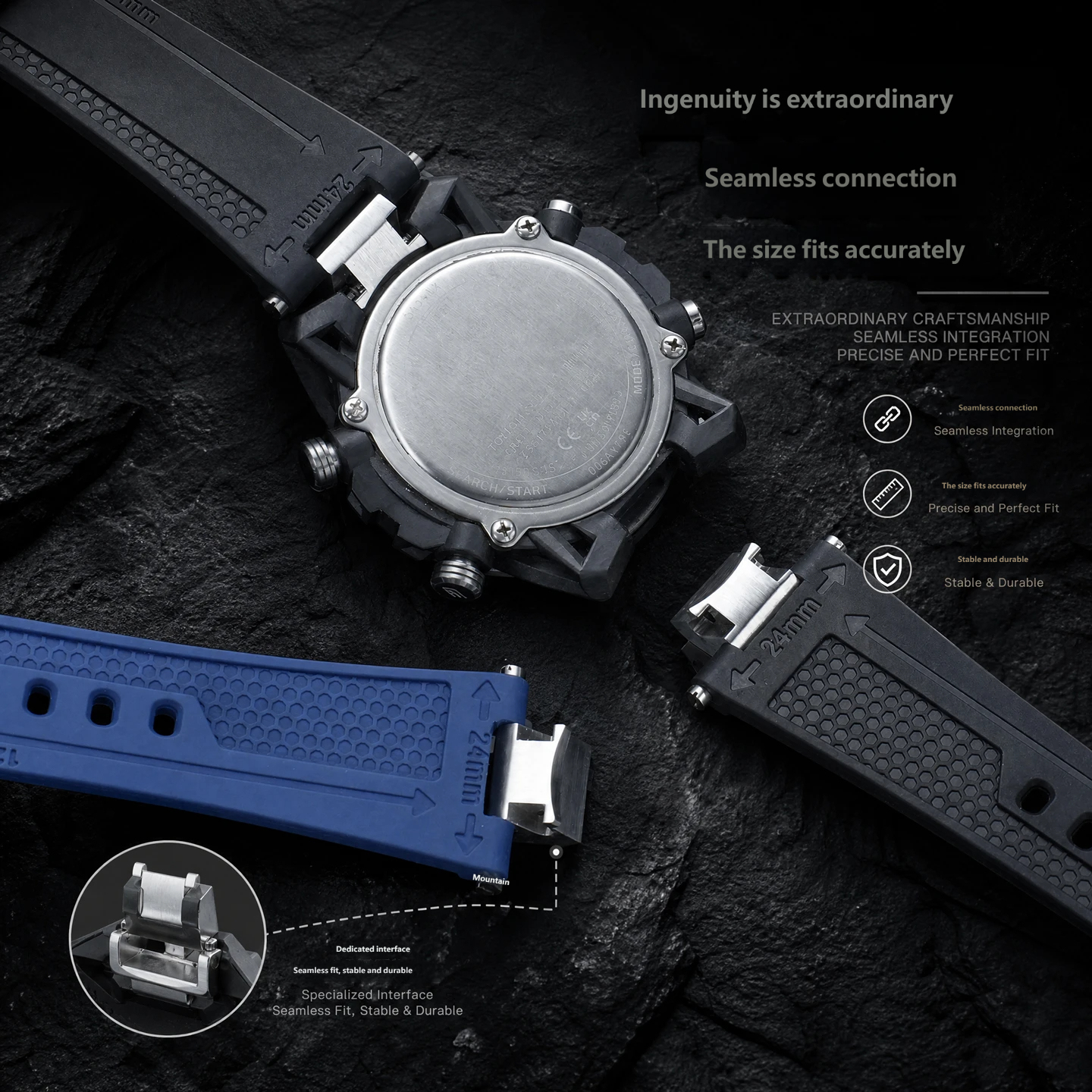 Compatible with the Casio ECB-2000 waterproof fluororubber watch strap, 12 mm