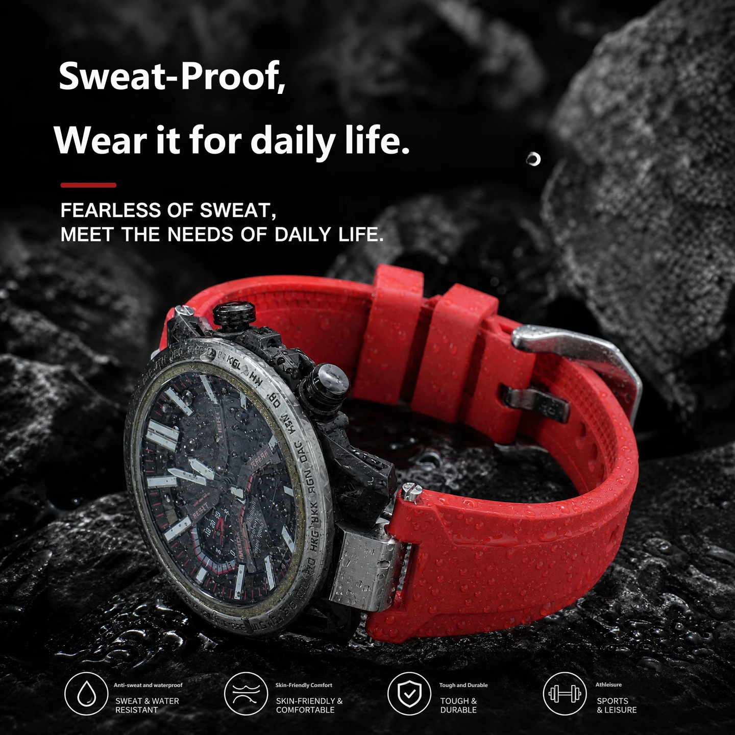Compatible with the Casio ECB-2000 waterproof fluororubber watch strap, 12 mm