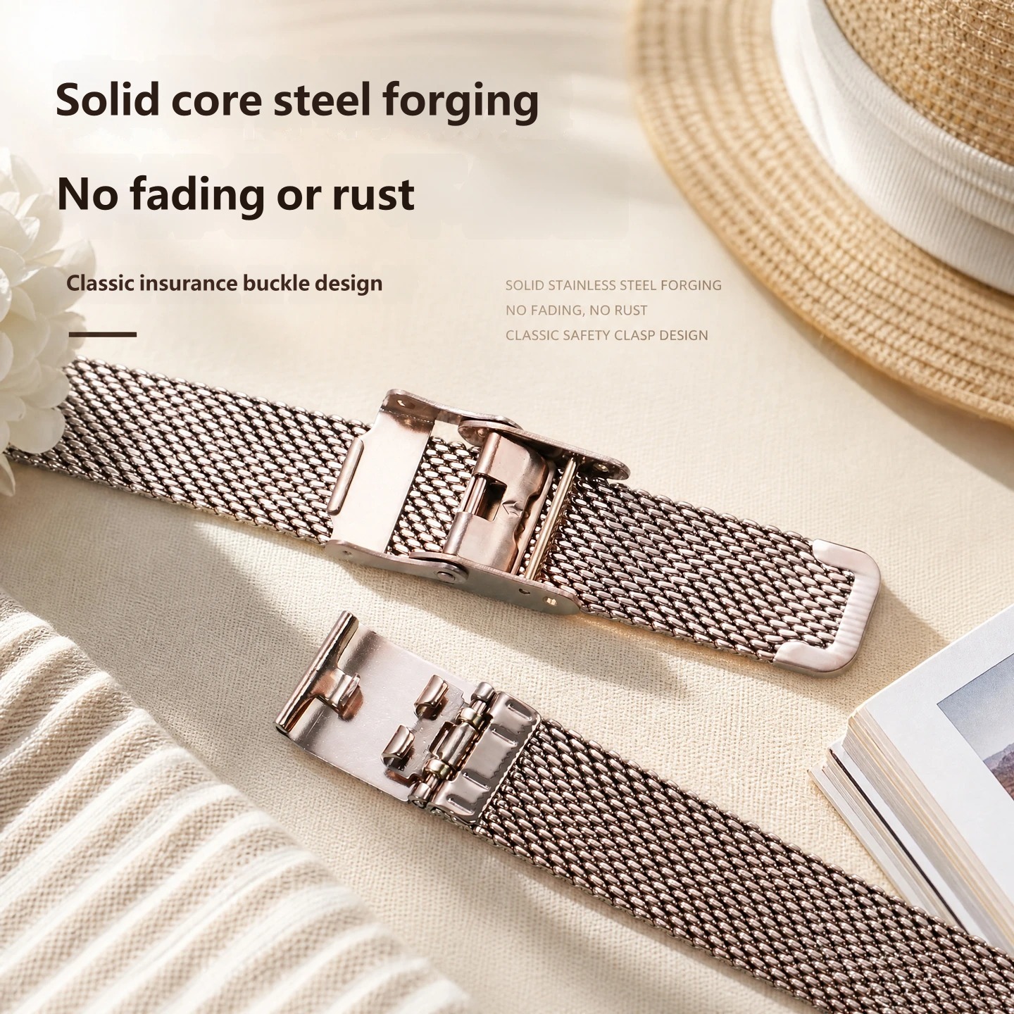 Stainless steel notched mesh strap compatible with Fossil/Rossini ‘Little Green’ watches, 12 × 7 mm