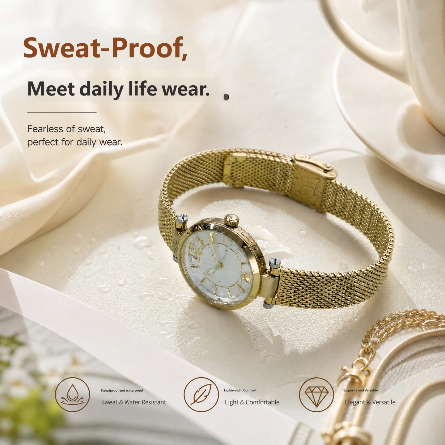 Stainless steel notched mesh strap compatible with Fossil/Rossini ‘Little Green’ watches, 12 × 7 mm