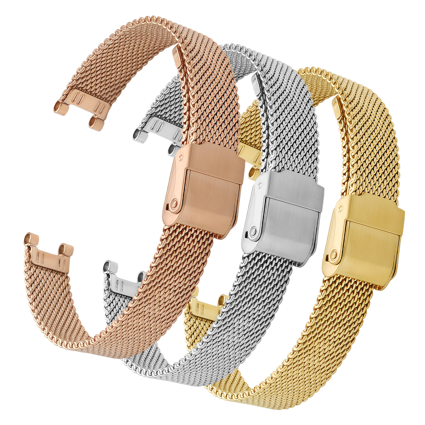 Stainless steel notched mesh strap compatible with Fossil/Rossini ‘Little Green’ watches, 12 × 7 mm