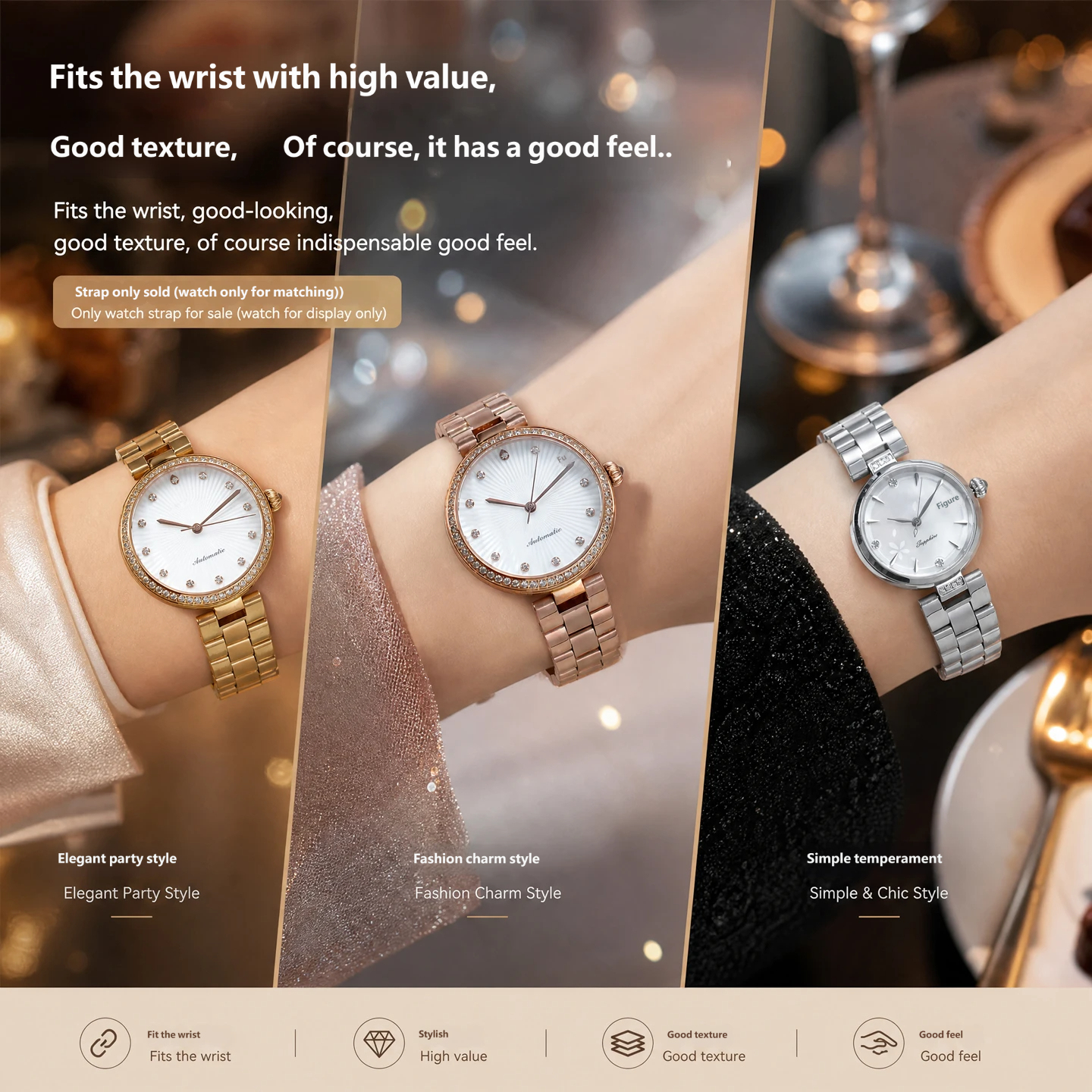 Stainless steel watch strap, 14 × 6 mm, compatible with the Fiyta Xinyan/TW ‘Little Petal’ notched strap