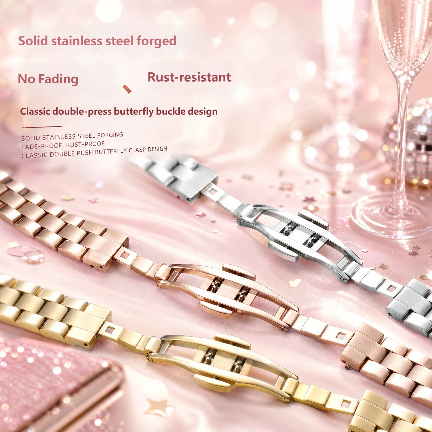 Stainless steel watch strap, 14 × 6 mm, compatible with the Fiyta Xinyan/TW ‘Little Petal’ notched strap