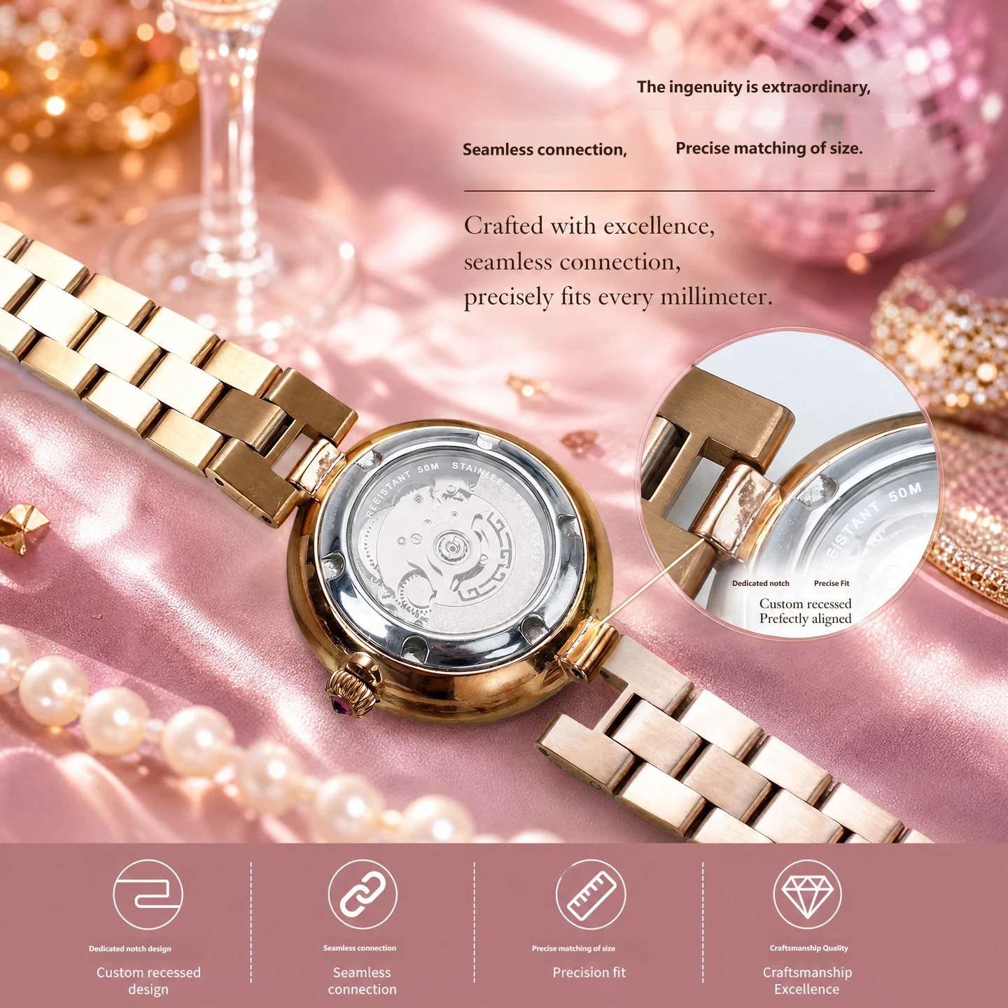 Stainless steel watch strap, 14 × 6 mm, compatible with the Fiyta Xinyan/TW ‘Little Petal’ notched strap