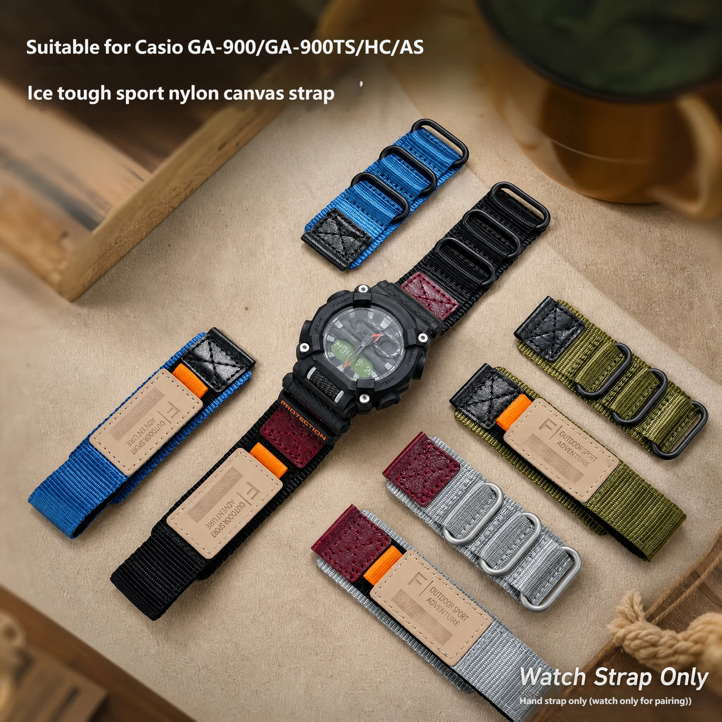 Compatible with Casio GA-900/GA-900TS sports watches – 24mm Velcro nylon strap