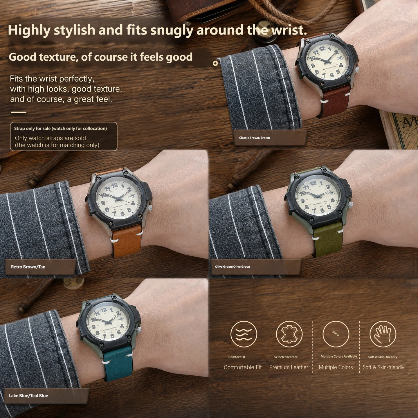 Compatible with Casio Forester FT-500WC AW-80V W89H vintage genuine leather strap, 19mm