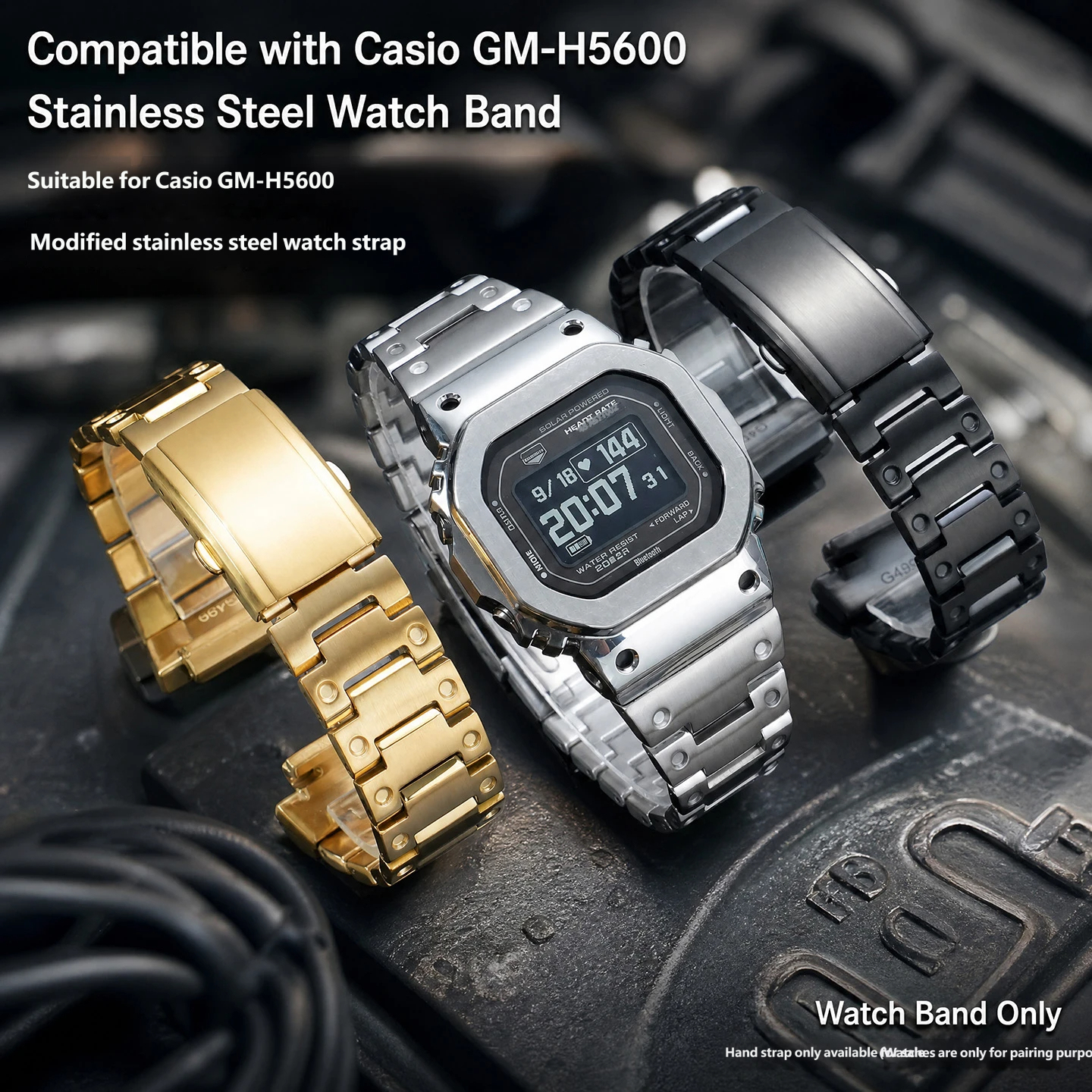 Fits the Casio GM-H5600 – custom-made solid stainless steel strap, 18mm