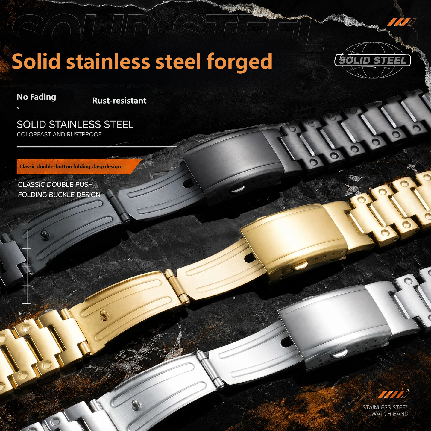 Fits the Casio GM-H5600 – custom-made solid stainless steel strap, 18mm