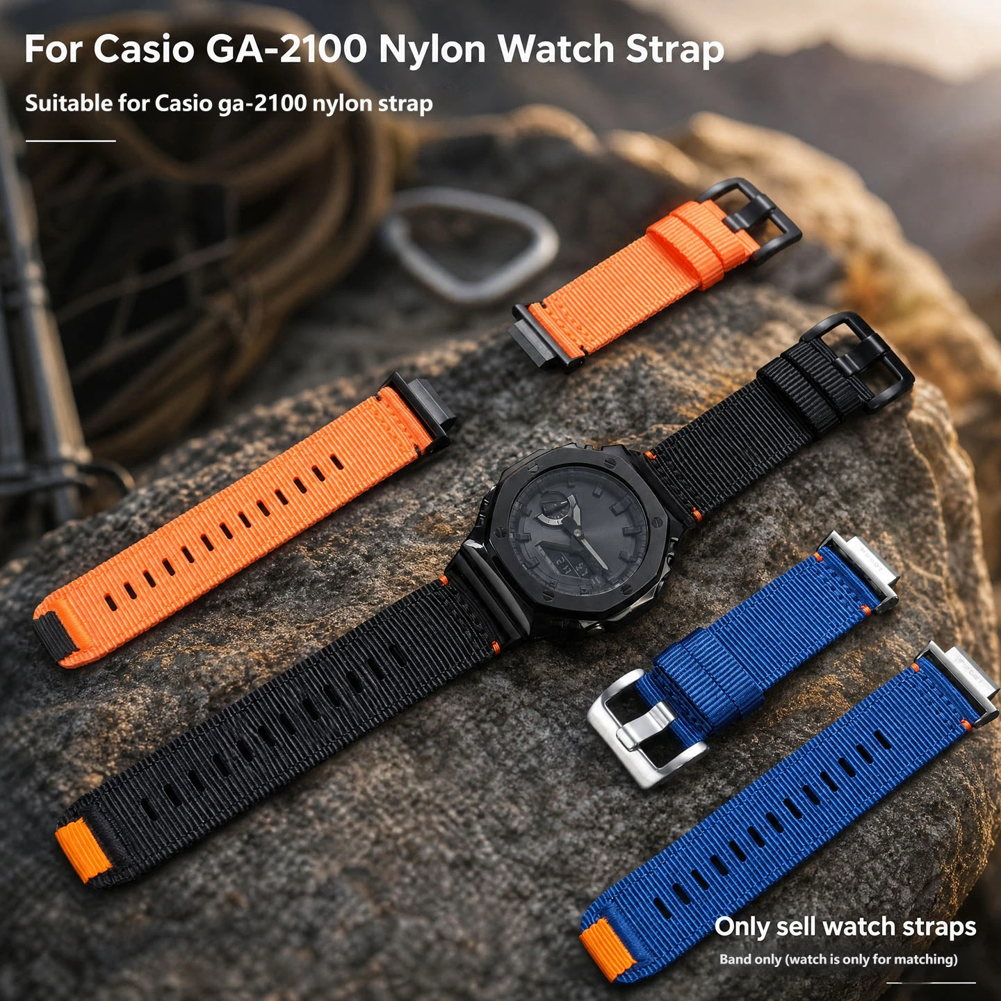 Nylon and canvas watch strap, 16 mm, compatible with Casio Farmhouse Oak GA-2100/2110/GM-2100