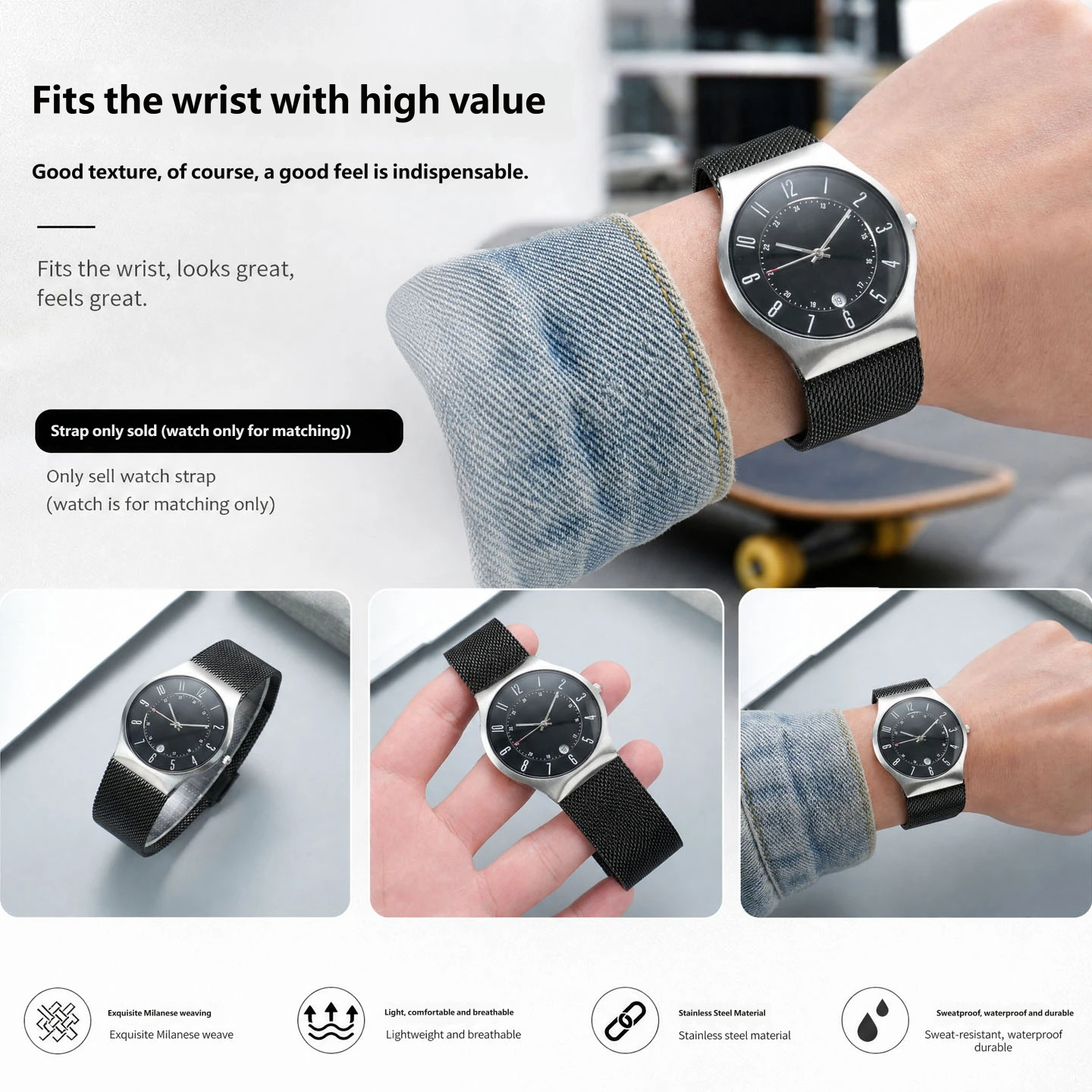 Compatible with Skagen 233XLTTM/TTN – 24mm stainless steel Milanese strap