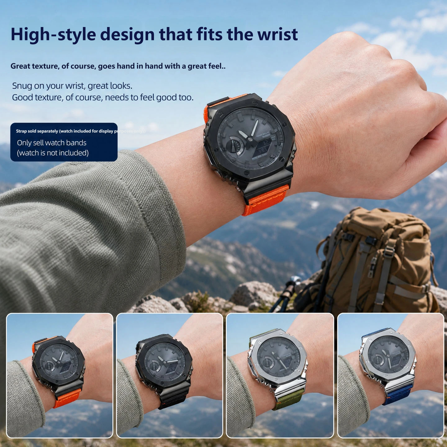 Nylon and canvas watch strap, 16 mm, compatible with Casio Farmhouse Oak GA-2100/2110/GM-2100