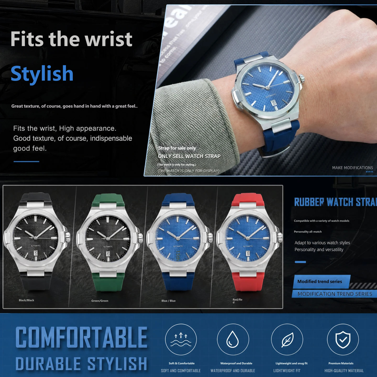Replacement watch strap for Flyta Feiyada Aerospace Astronaut watches, made from waterproof and sweat-resistant rubber and silicone