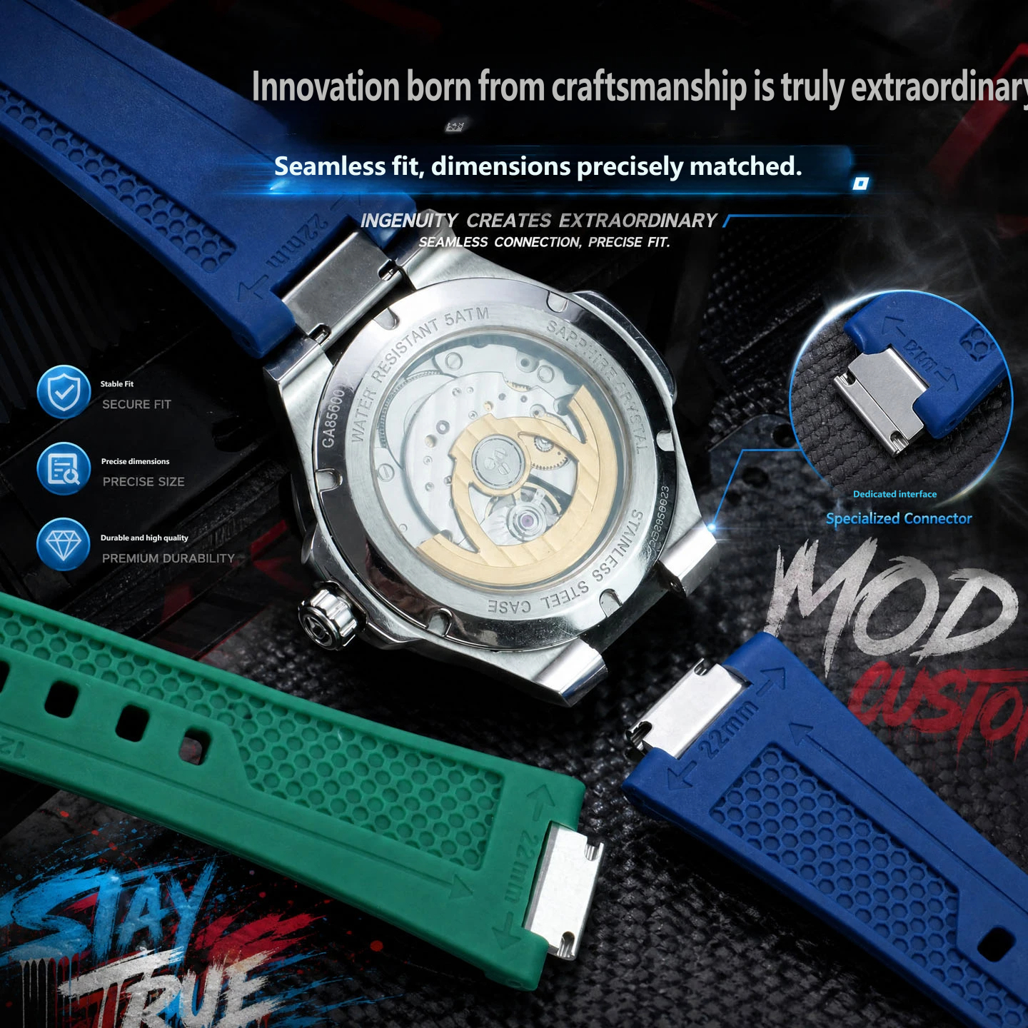 Replacement watch strap for Flyta Feiyada Aerospace Astronaut watches, made from waterproof and sweat-resistant rubber and silicone