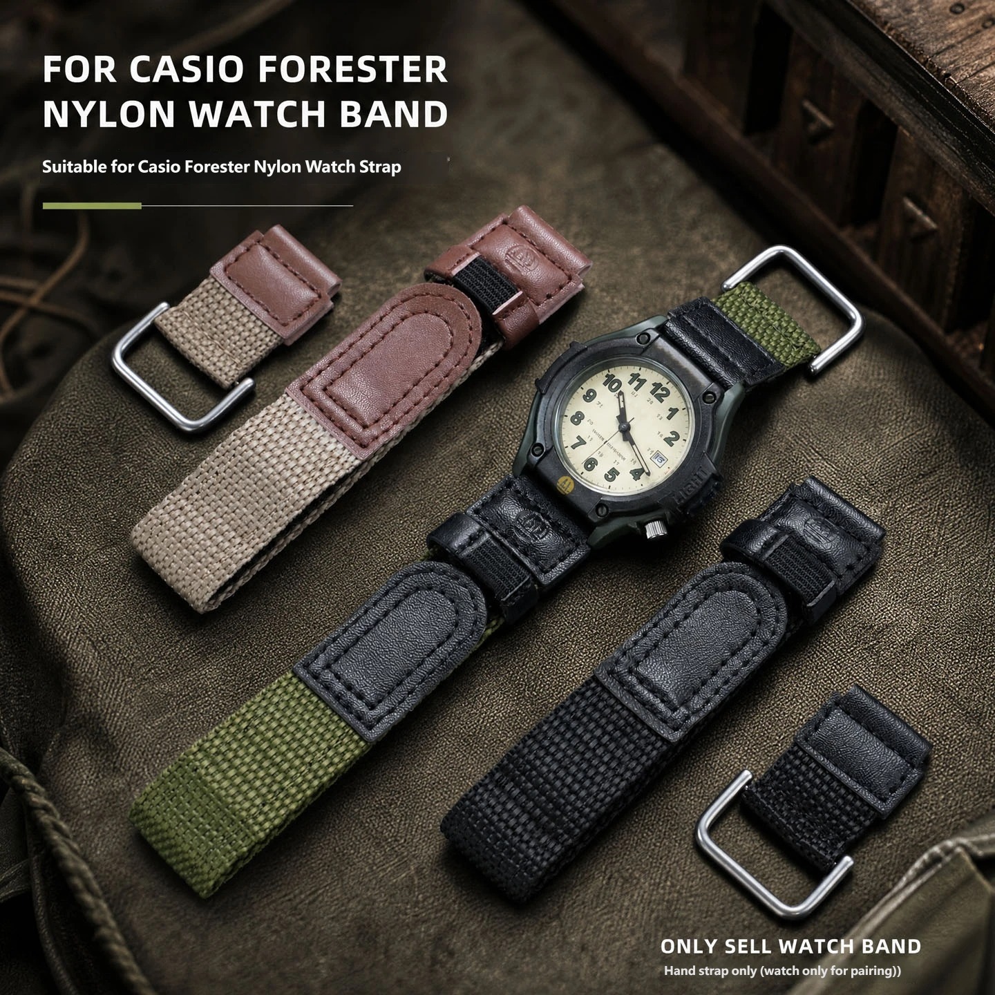 Suitable for the Casio Forester FT-500WC, AW-80V and W-89H models with Velcro nylon straps