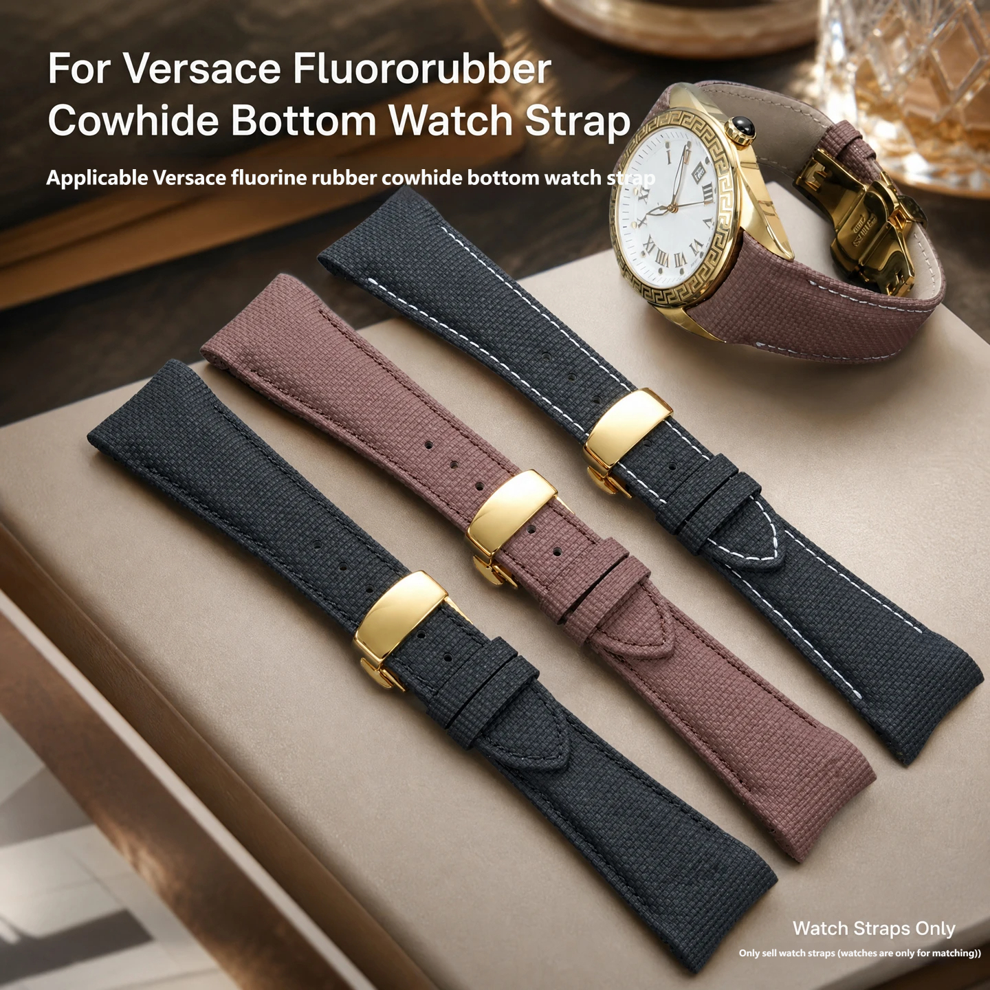 Suitable for the Versace V-Sport II series VE130015/160017 curved-end fluororubber watch strap, 24 mm