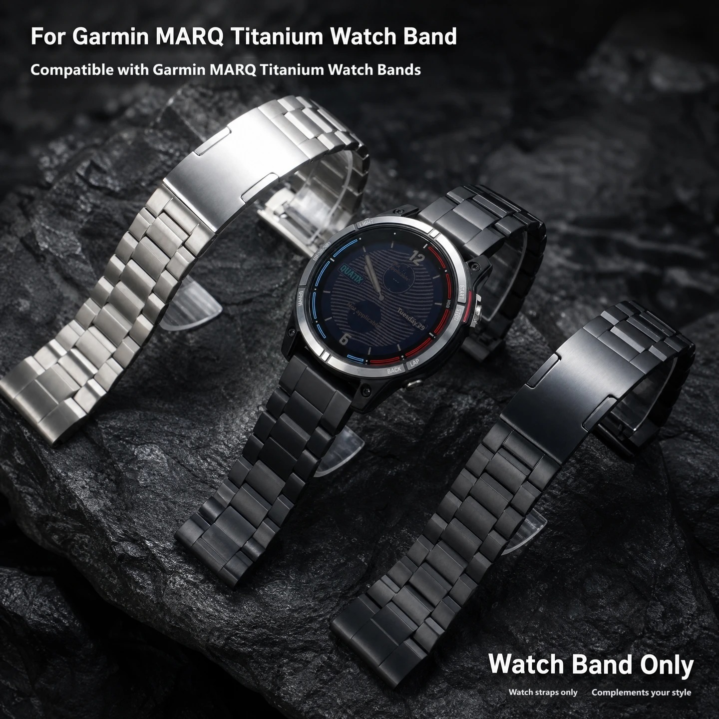 22mm titanium replacement watch strap for the Garmin MARQ series with quick-release mechanism