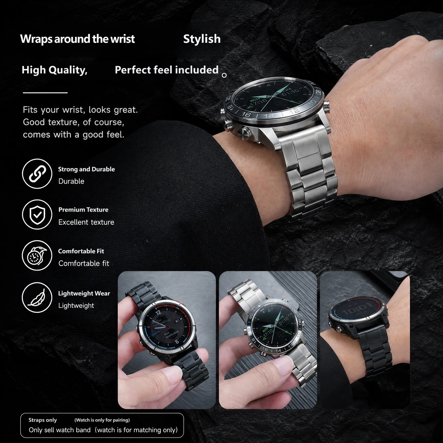 22mm titanium replacement watch strap for the Garmin MARQ series with quick-release mechanism
