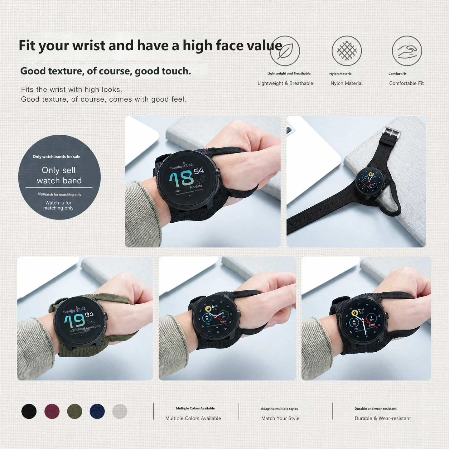 Compatible with SUUNTO VERTICAL2/Race2/Run/9peak sports breathable nylon watch straps