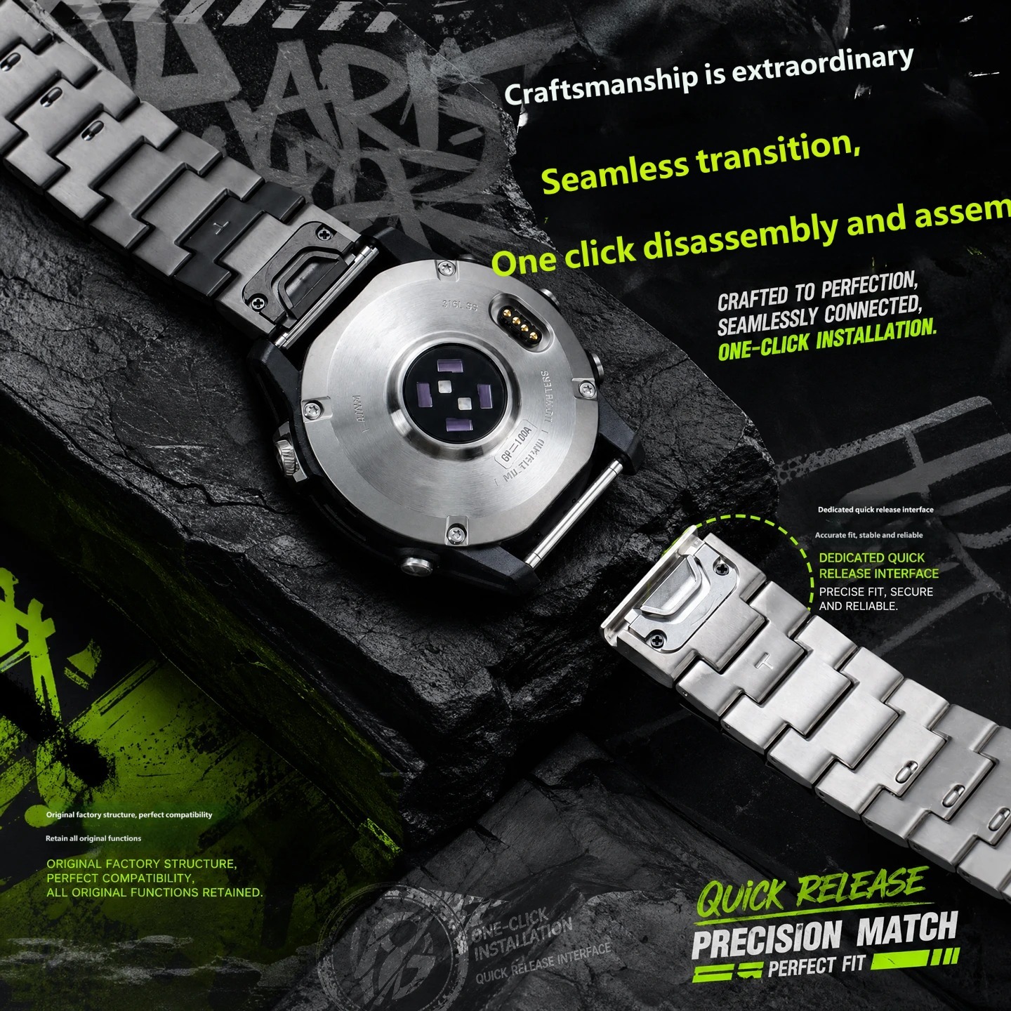 22mm titanium replacement watch strap for the Garmin MARQ series with quick-release mechanism