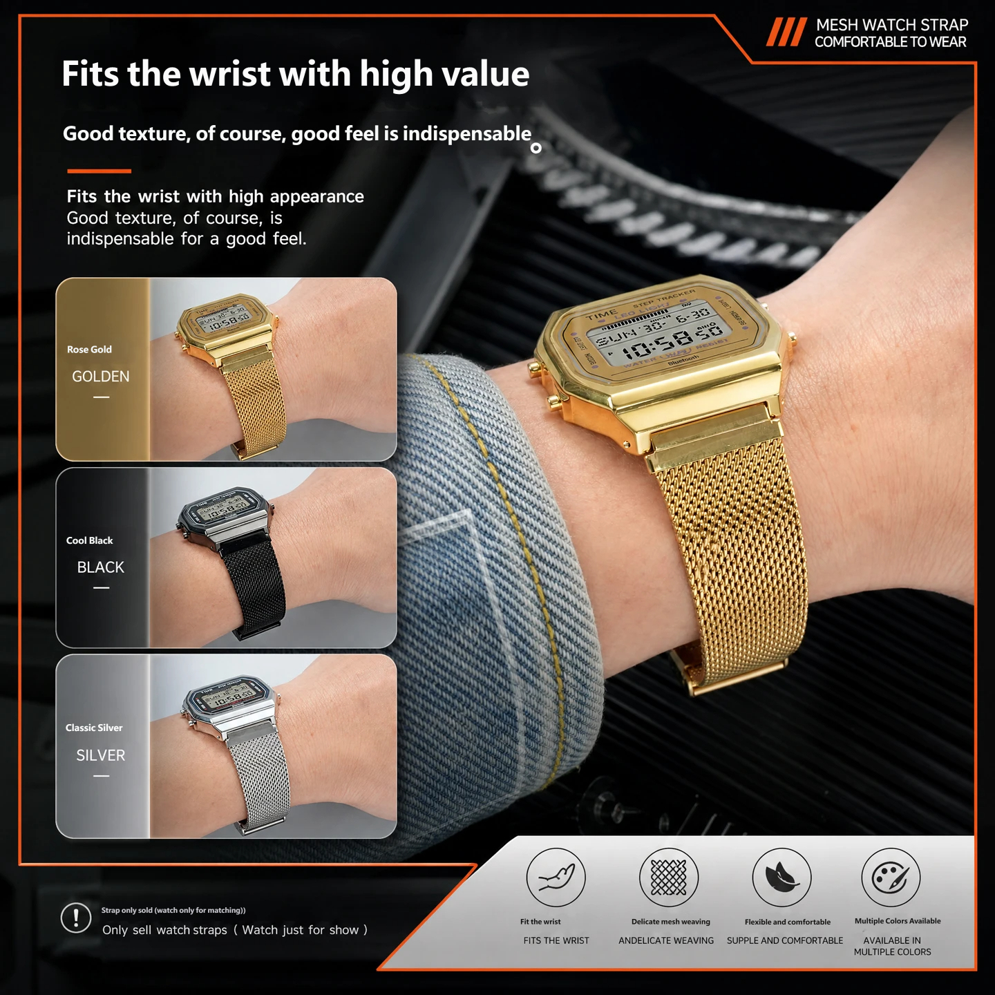 Compatible with the Casio ABL-100 series: a customised stainless steel case and strap set