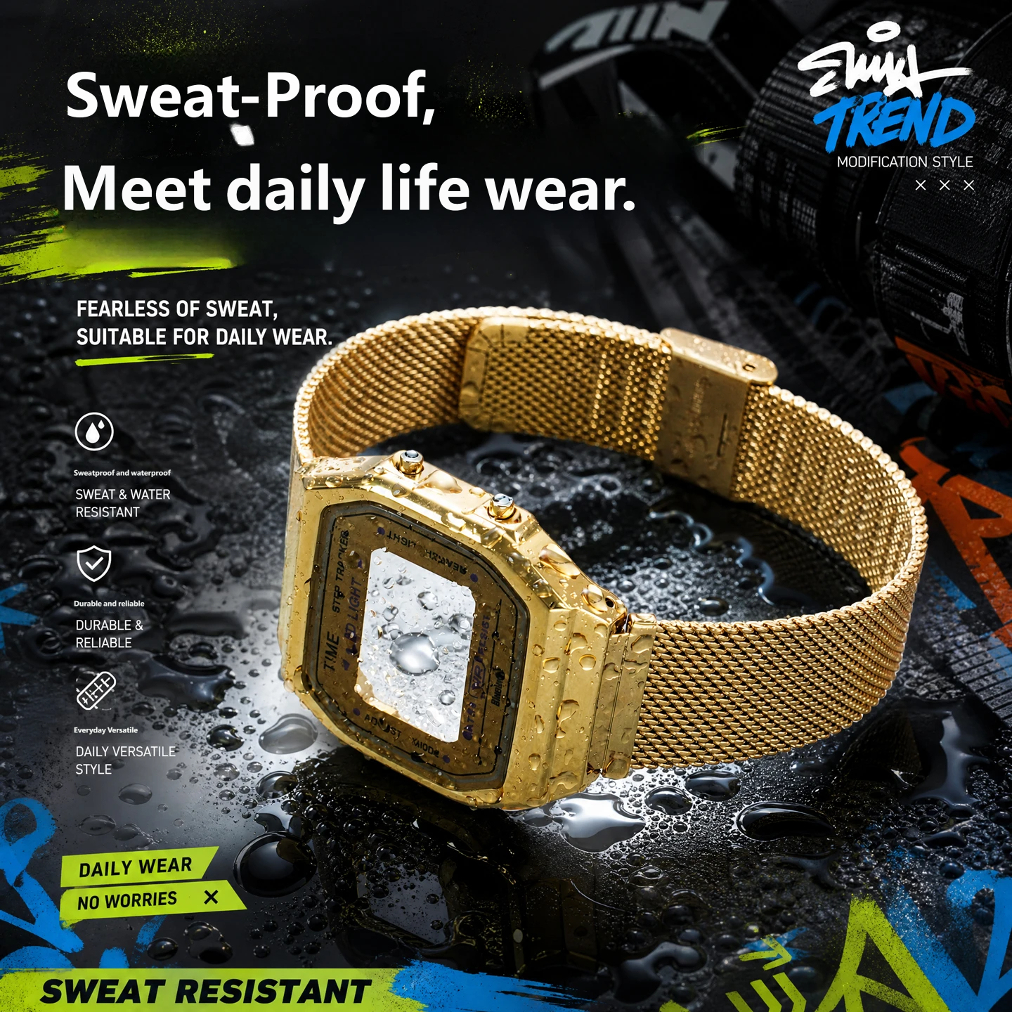 Compatible with the Casio ABL-100 series: a customised stainless steel case and strap set